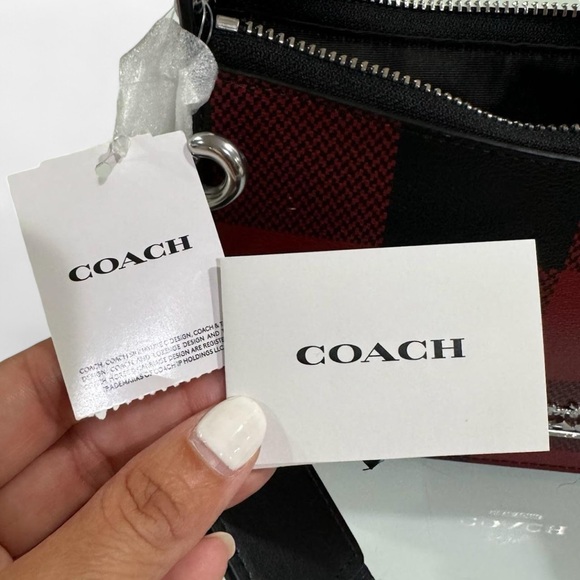 COACH Jes Baguette With Buffalo Plaid Purse Crossbody Bag Red/Black - Picture 12 of 13